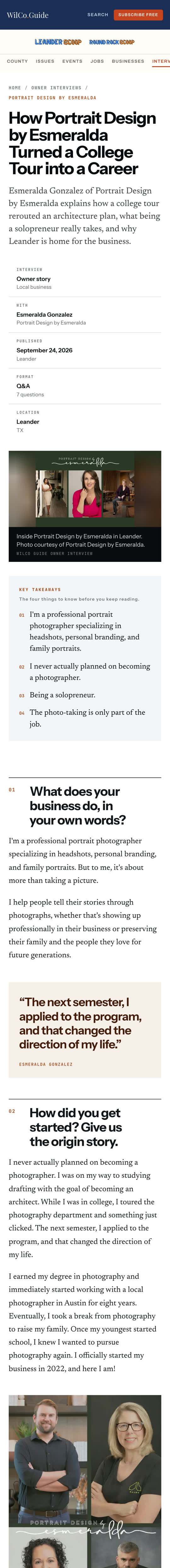 An owner interview with photos, published as an article